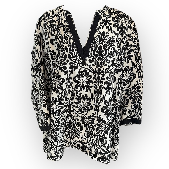 Jones New York Tops - Jones New York Women's Black White Linen Tunic Top Blouse Large
